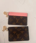 Luxury Monogram Card Holder with Gold Charm – Brown & Pink