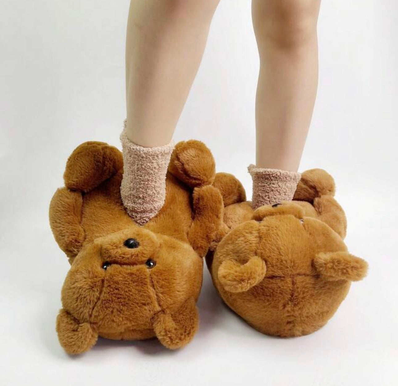 Unisex Teddy Bear Slippers – Cute Cartoon Closed-Toe Plush House Shoes (One Size)